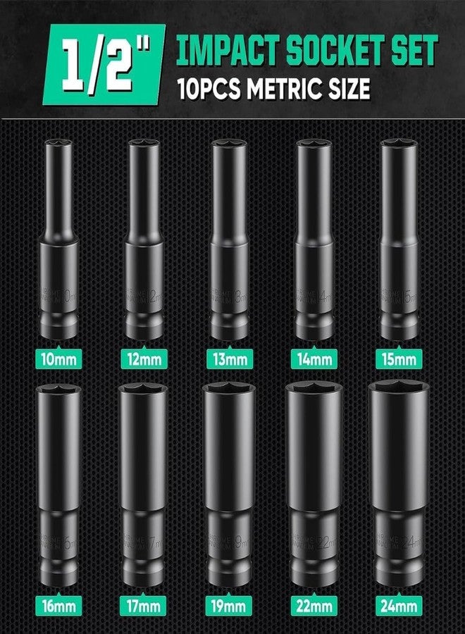 Fab Innovations 10pcs Deep Impact Set Universal Socket Metric Drive Hex Long Socket Set Wrench For Air Pneumatic Repair Tools 10-24MM Size - Image 3